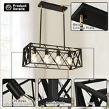 Black Farmhouse Chandeliers for Dining Room Light Fixture Rectangle Kitchen Island Pendant Lighting 4-Light Metal Industrial Li