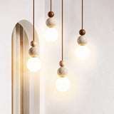 Luma Cream Style Yellow Travertine Pendant Lights, Nature Stone Wood Hanging Lamps for Bedroom Bedside Restaurant Kitchen Island