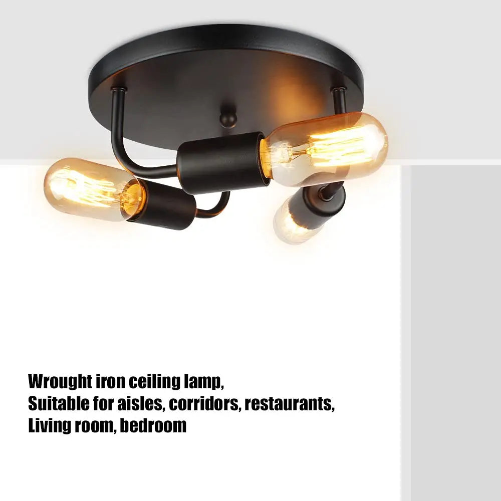 3 heads led ceiling light with T45 Led Bulb Black body E26 E27 socket ceiling lamp for indoor living dining room lighting