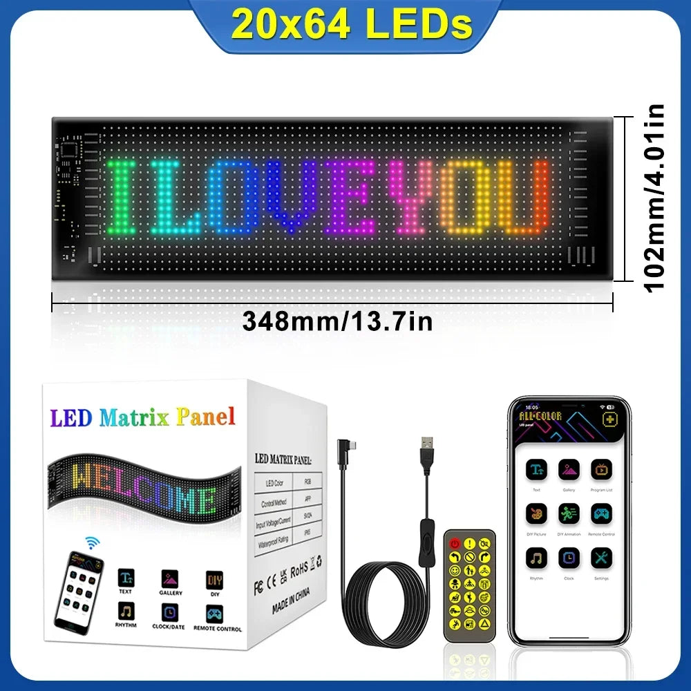 Smart Bluetooth APP LED Matrix Pixel Panel Programmable Flexible Scrolling LED Display Night Light for Car Store Hotel Bar