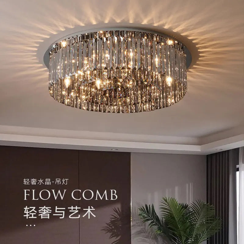 New Luminaires Modern Light Luxury Crystal Light Ceiling Living Room Atmosphere Simple Bedroom Restaurant Circular Fashion