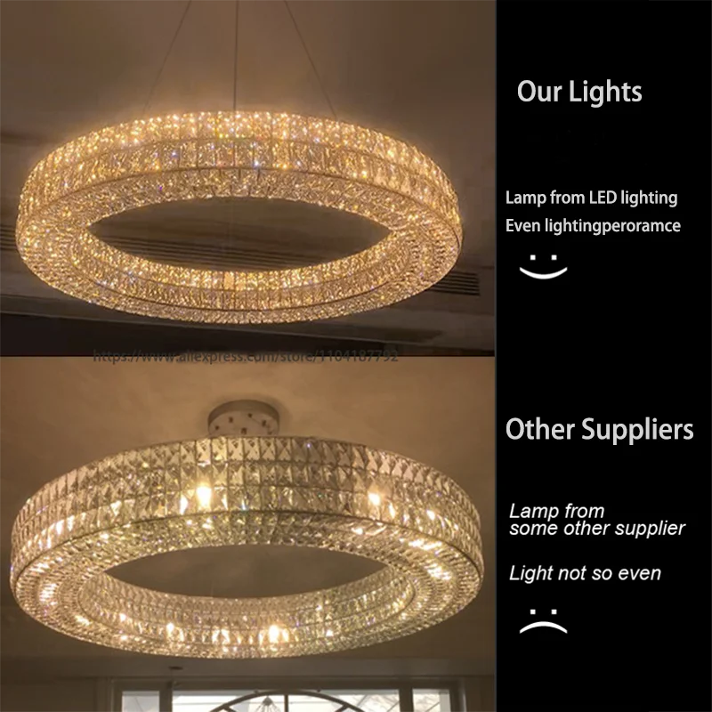 Round Crystal Chandelier Home Decoration Hanging Lamp Living Dinning Room Modern Crystal Pendant Light Kitchen Dimmable LED Lamp