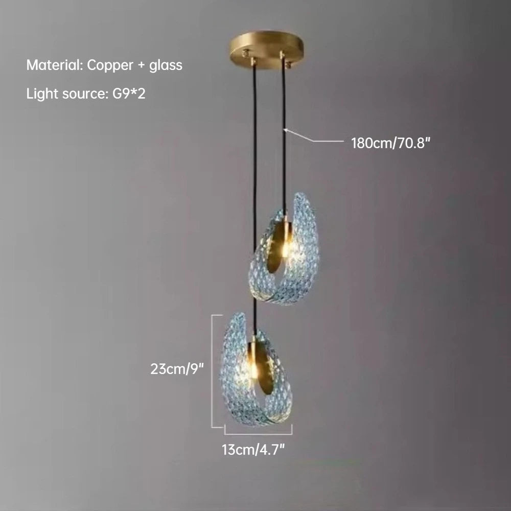 Creative All-copper Headboard Chandelier Light Luxury Individual All-copper Bedroom Blue Glass Lamp Indoor Home Decor G9 Bulb
