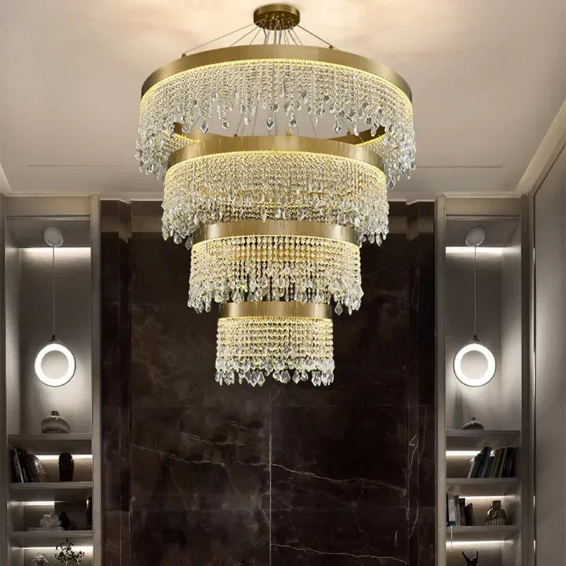 2025 Modern LED Clear Crystal Ceiling Chandeliers Luxury Living Dining Room Pendant Lamps Circle Hanging Light Lustre Home Decor