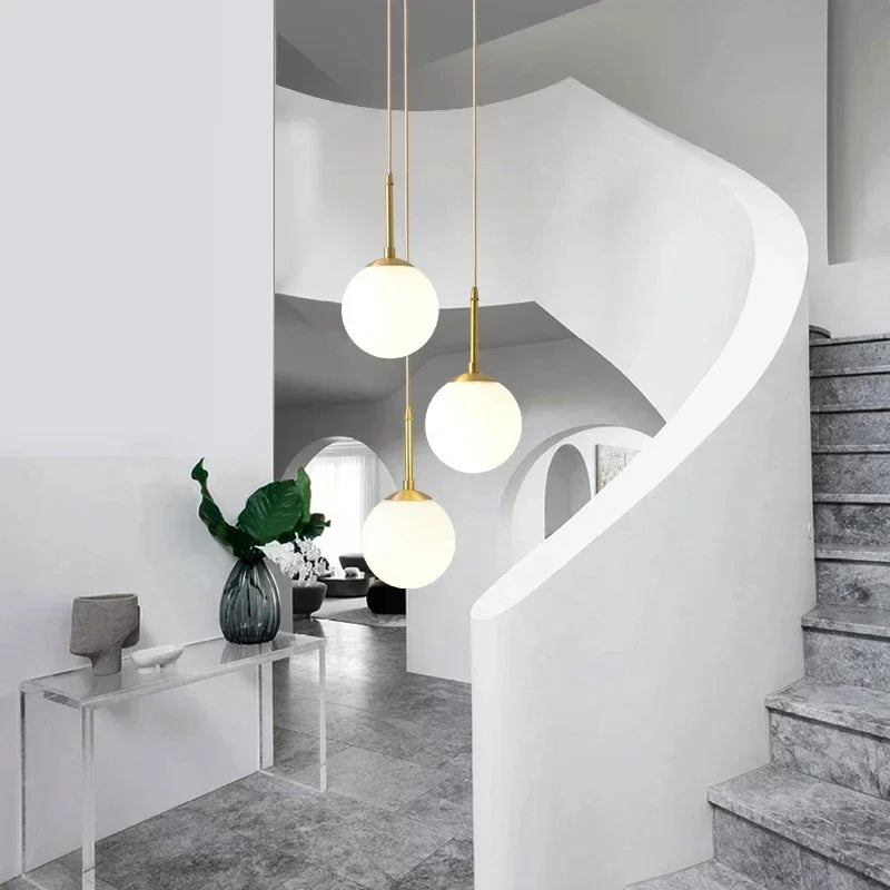 Nordic White Glass Ball LED Pendant Lamp Dining Room Chandeliers Decoration Maison  Applicable To Hall Bed Room Lighting