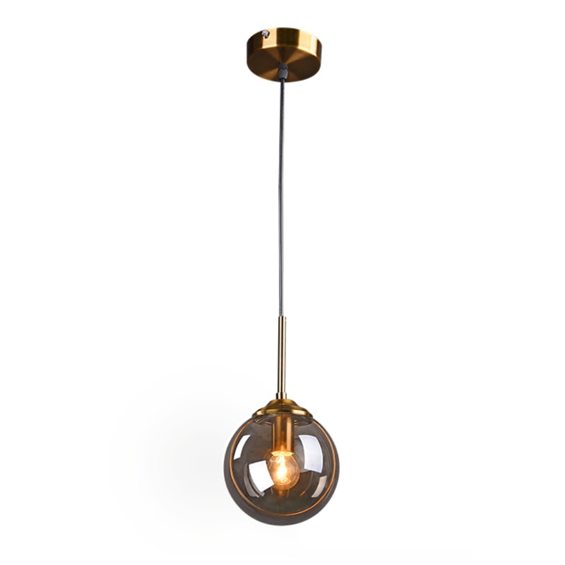 Nordic restaurant single head metal ring pendant lights modern living room bedroom bedside glass ball hanging lamp