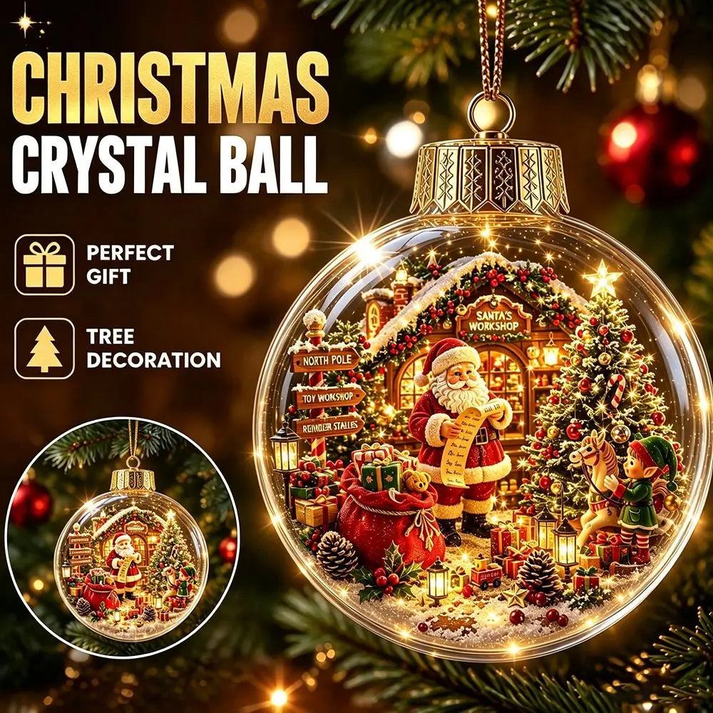 Acrylic Material Christmas Ball Ornament Transparent Design 8CM Size Santa Claus Pendant with Light Holiday Tree Pendant