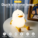 LED Night Lamp Cute Duck Cartoon Silicone Sleeping light USB Rechargeable Touch Sensor Timing Bedroom Bedside Lamp For Kid Gift