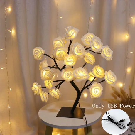 Novelty 24 LED Rose Flower Tree Lights USB Table Lamp Fairy Night Lamp Home Party Christmas Wedding Bedroom Decoration Gift