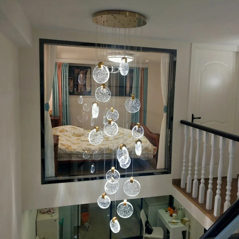 Duplex Staircase Pendant Lamps 2025 New Light Luxury Crystal Revolving Jump Floor Loft Apartment Living Room Long Chandeliers