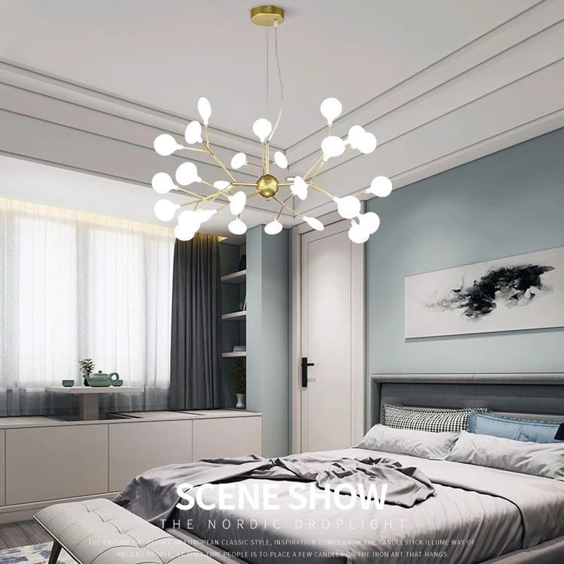 Salon Starry Nordic Modern Firefly Ceiling Chandelier Pendant Lamp G4 Led Lights Home Baby Room Bedroom Living Room Decoration