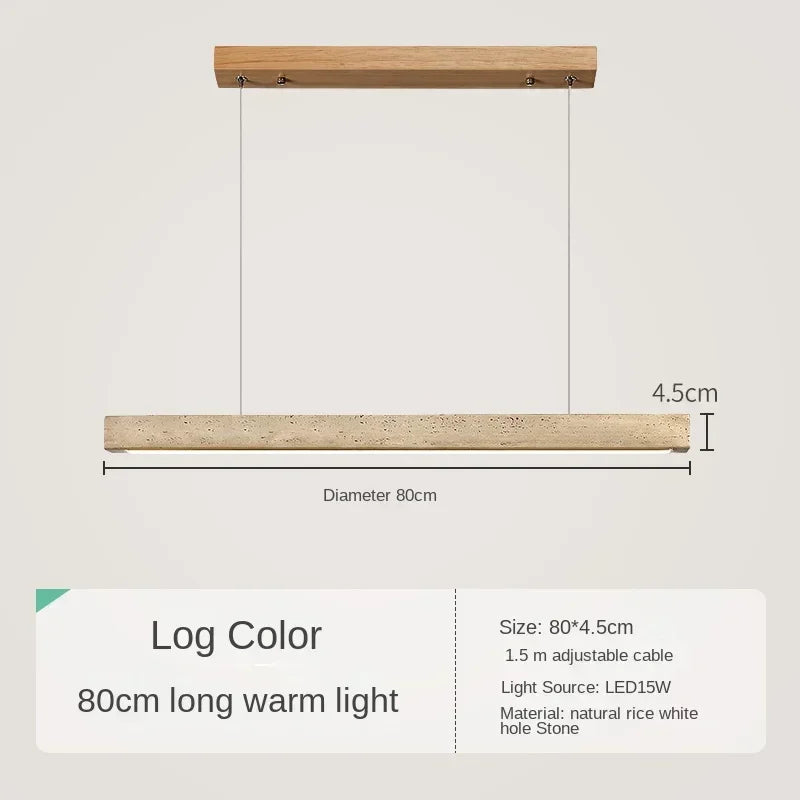 Japanese Wabi Sabi Stone Long Strip Chandelier One Line Down light Restaurant Living Room Office Study Table Light Fixture Wood