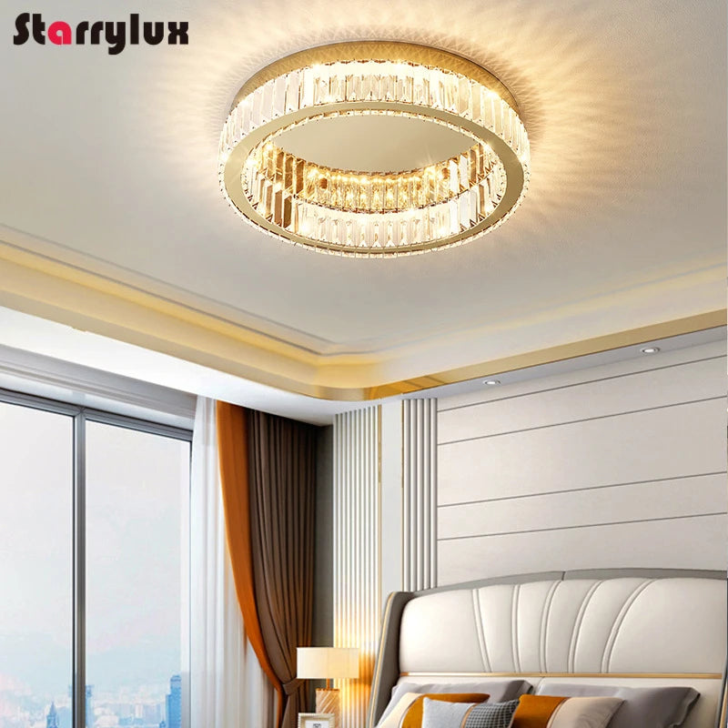 Modern Minimalist Round Ceiling Light Luxury Crystal Bedroom Lamp LED Flush Mount for Master Room