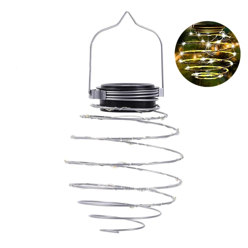 Solar Spiral LED Light Hanging Lantern Solar Spring-Shaped Garden Light Outdoor Waterproof Pendant Light for Patio Porch