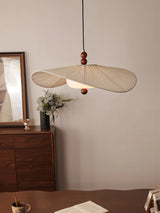 Wabi-Sabi Wood & Cloth Pendant Light - Retro Fabric Ceiling Chandelier Lamp Fixture with Glass Accents for Restaurant, Hotel & Home Decor