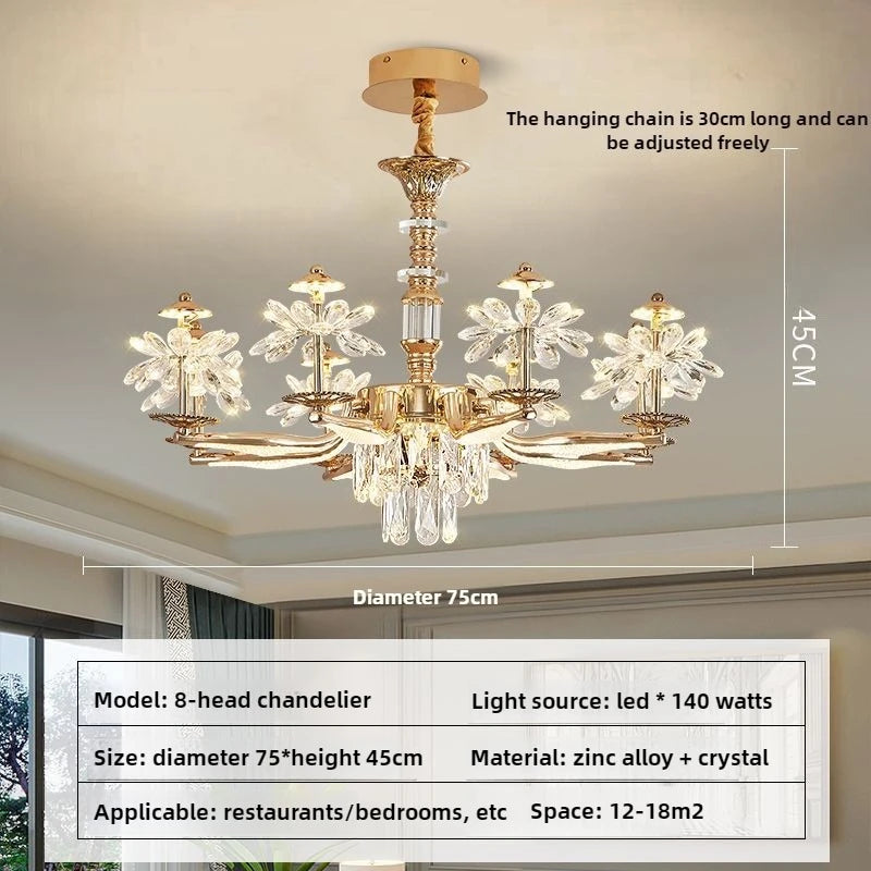 American Luxury Flower Chandelier Foyer Lustre K9 Crystal Pendant Lights French Living Dining Room Home Decor Led Lamparas Lamp