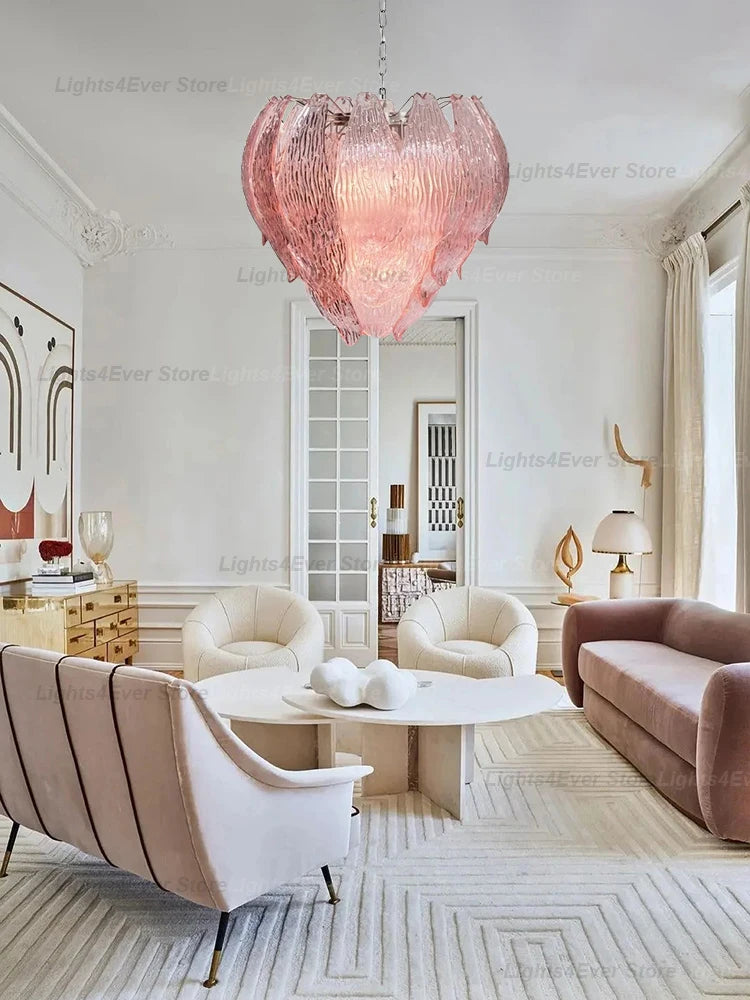 2026 New Trend Art Pink Glass OZ0105 Hanging Lamps Pendant Light Chandelier Indoor Lighting For Foyer Dinning Room Living Room