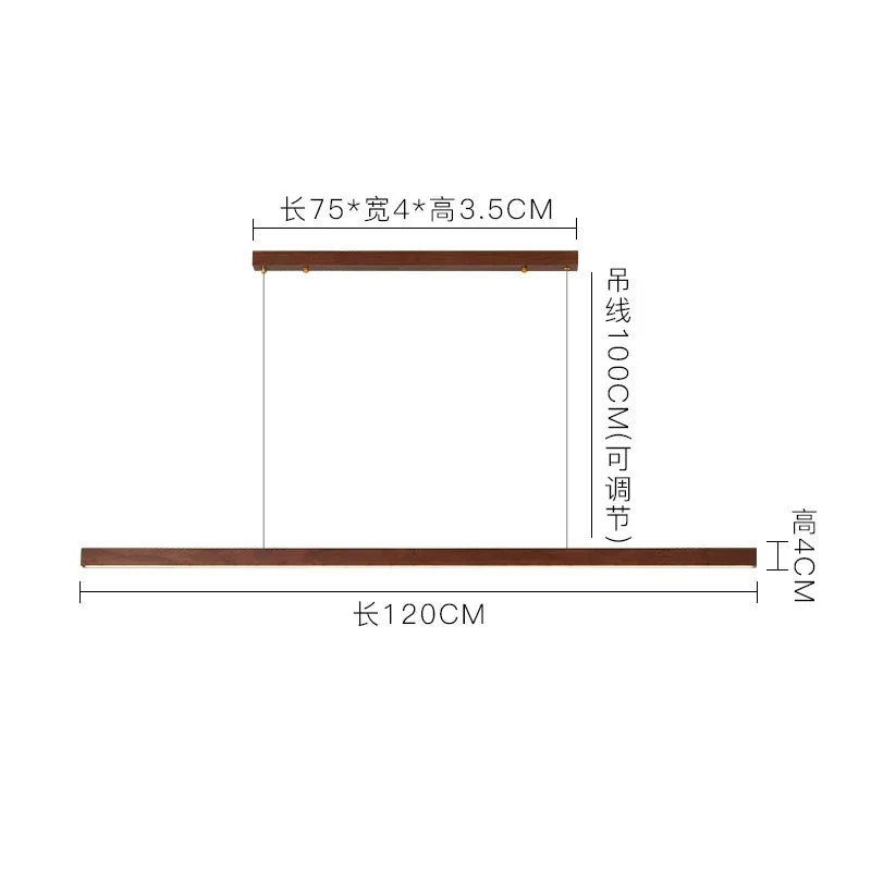 Japanese Pendant Light Black Walnut Fashion Home Design Nordic Long Strip Light Office Simple Wooden Dining Table Light