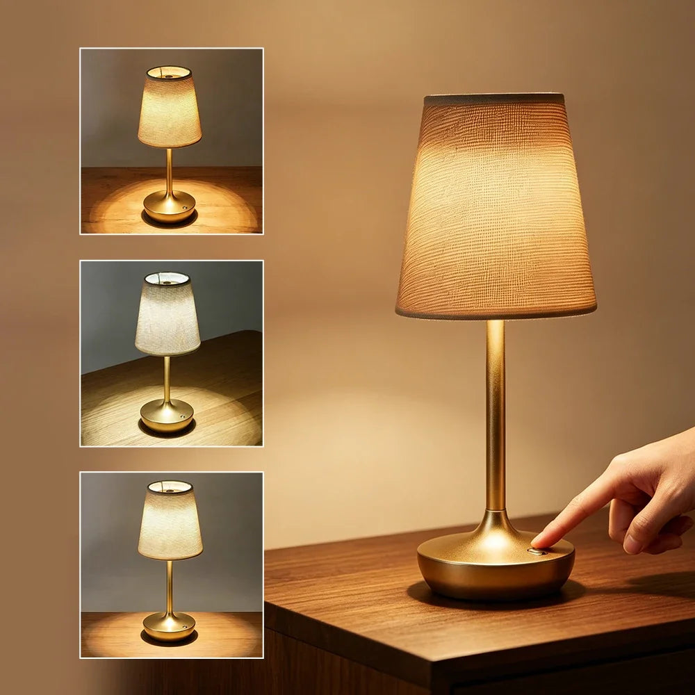 Cordless LED Table Lamp Fabric Desk Lamp Rechargeable Night Light for Bar Dining Room Restaurant Atmosphere Decor Lamp