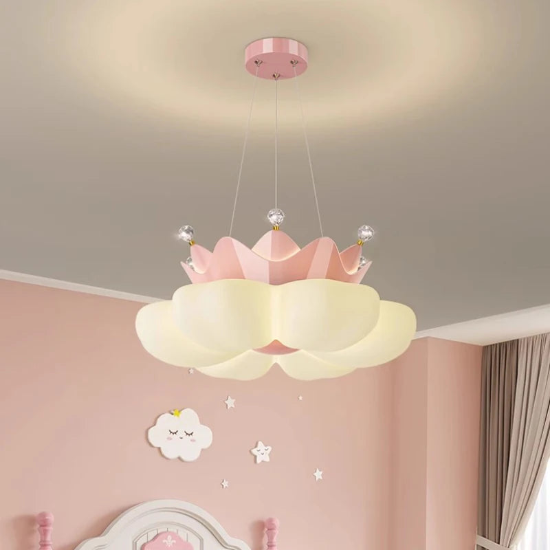 White pink Crown Petal Ceiling Lights LED Children's Room Light Warm Romantic Nursery Princess Room Girl Bedroom Ceiling Lamps