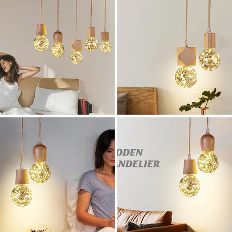 E27 Wooden Pendant Lights Wood Pendant Lamp for Bedroom Home/living Room Decor Natural Color Vintage Hanging Lights Fixture