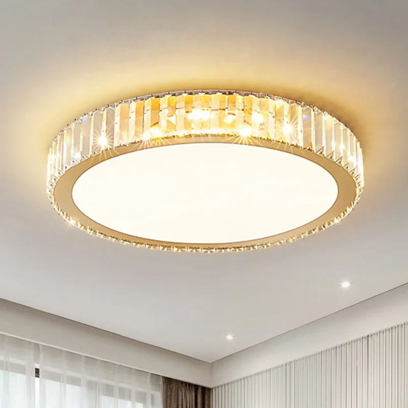Modern Geometric Crystal Ceiling Light - Round & Square LED Lamp for Bedroom