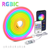 5V USB RGBIC Neon LED Strip Light with Bluetooth App Control & Music Sync - Flexible Waterproof Tape