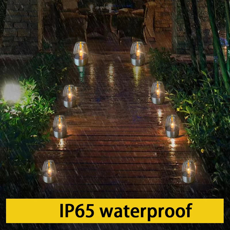 Solar lights outdoor patio LED stainless steel candle lights lawn deck decorative night lights ambient lights