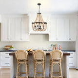 Modern Boho Wood Bead Chandelier Classic Dimmable High Ceilings Chandeliers With Matt Black Finished For Bedroom Hall