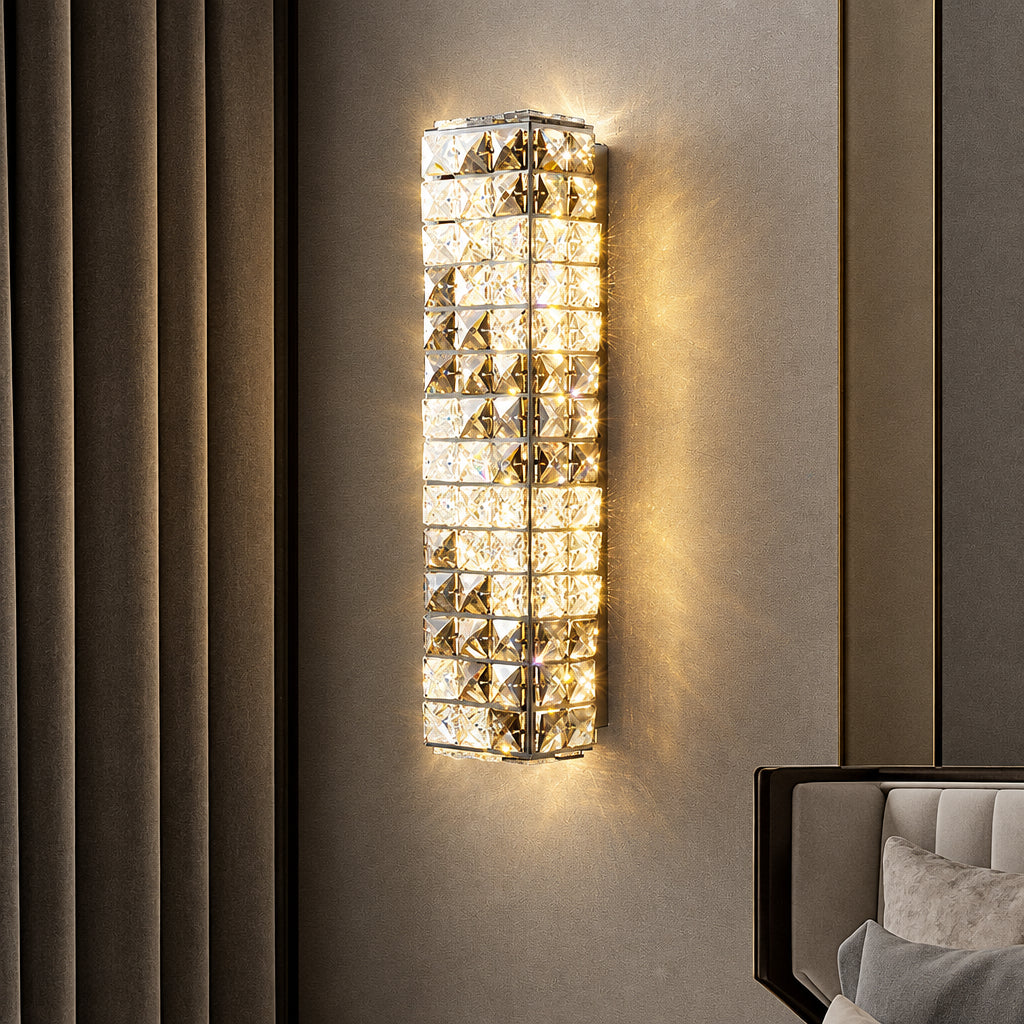 Luxury Dimmable Crystal LED Wall Lamp - Eye-Care Modern Sconce Light Fixture for Bedroom Bedside, Living Room & Study
