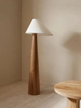 Conical Oak Solid Wood Floor Lamp - Retro Wabi-Sabi Standing Light & Desk Lamp Fixture for Living Room, Bedroom & Study