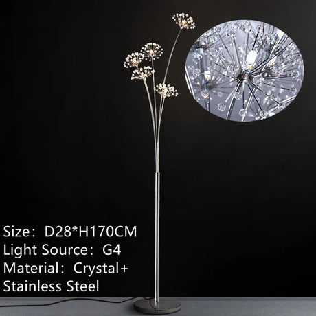 INS Modern Simple LED Bedside Lamp Living Room Bedroom Wedding Dress Shop Decors Crystal Study Dandelion Standing  Floor Light