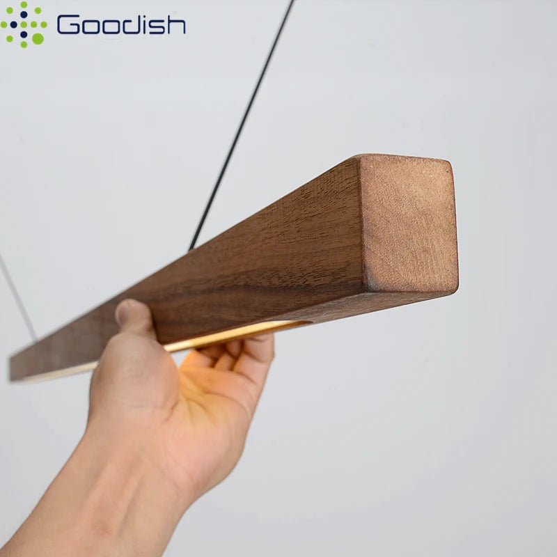 Stylish Minimalist Creative Wood Long Strip Hanging LED Pendant Lights Fashion Lamps for Living Room Home Decoration Chandelier