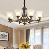 Solid Brass Chandelier with Glass Shades - 3-Color LED Luxury Dining Room Light
