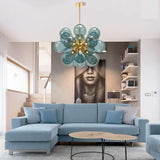 Modern Blue Glass Bubble Ball Chandelier Light - Decorative Ceiling Pendant Lighting Fixture for Living Room, Bedroom & Dining Room