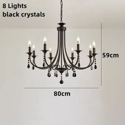 New Wrought Iron Crystal Chandelier European Classic Black Candle Lamp Modern Living Room Kitchen Dining Table Hanging Lamps