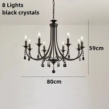 New Wrought Iron Crystal Chandelier European Classic Black Candle Lamp Modern Living Room Kitchen Dining Table Hanging Lamps