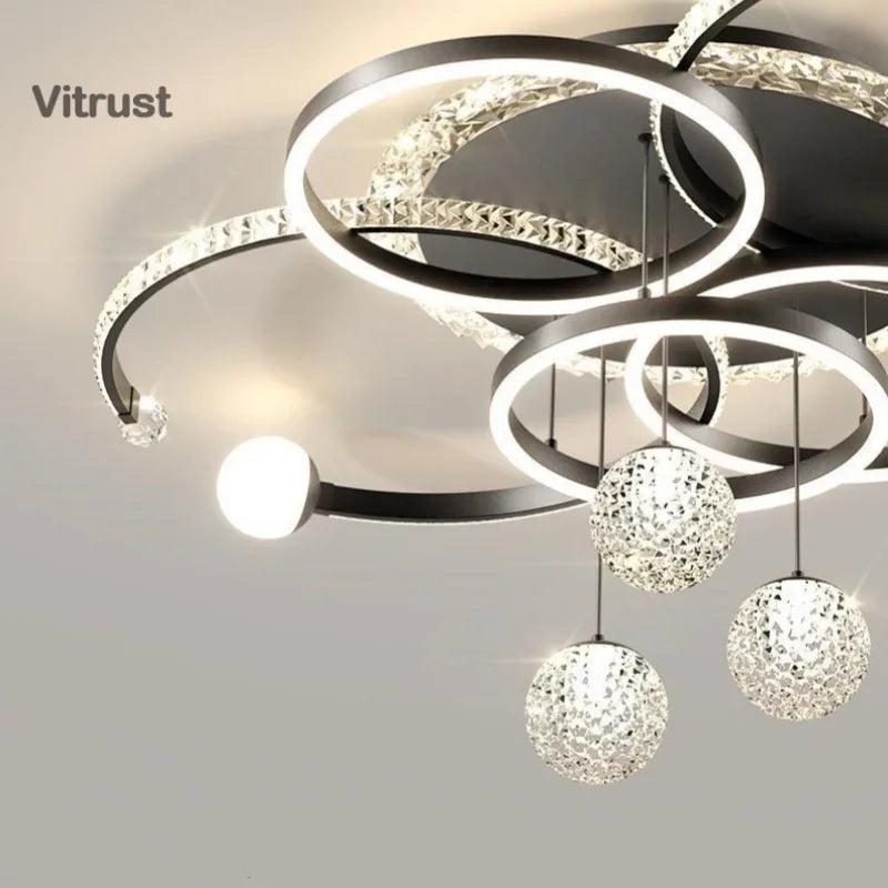 Modern Crystal Ceiling Light Dimmable Flush Mount LED Chandelier for Living Room Dining Room Hallway Lighting