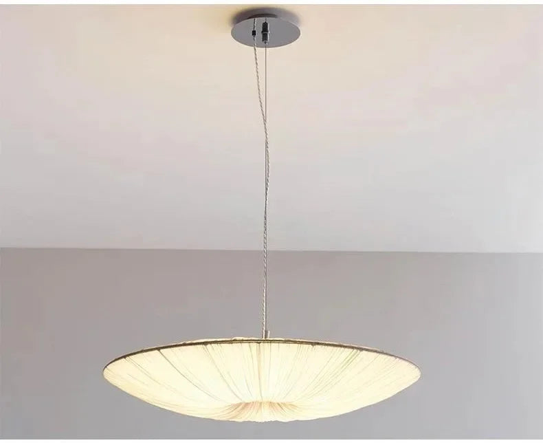 Wabi Sabi Led Fabric Ceiling Light Round Whtie Flying Saucer Chandelierfor Living Room Bedroom Restaurant Fabric Pendant Lamp