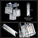 Modern Semi Flush Mount Ceiling Light, 3-Light Crystal Gold Close to Ceiling Fixture, Clear Crystal Shade for Kitchen Hallway Ba