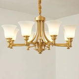 Solid Brass Chandelier with Glass Shades - 3-Color LED Luxury Dining Room Light