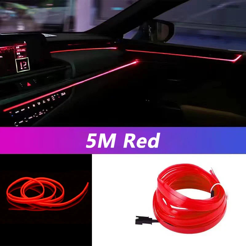 5M Car Interior LED Strip Light - Neon EL Wiring Decorative Lamp for Auto