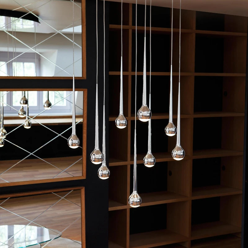 Nordic Water Droplet Pendant Light Hanging Stairs Chandelier Living Room Ceiling Light Modern Villa Bedside Lamp Indoor Lighting