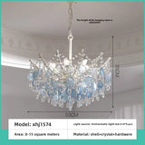 French Vintage-Style Living Room Chandelier In A Retro Blue Shell Villa Duplex Bedroom Crystal Lamp With A Sophisticated Touch