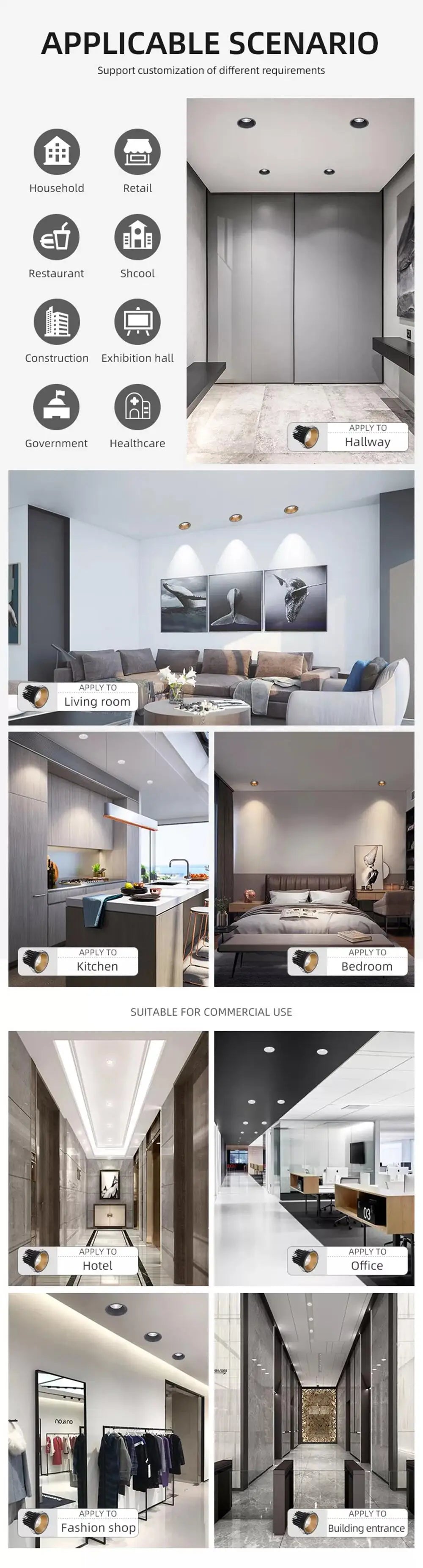 Dimmable Led Downlight Recessed Ceiling Lamp Spotlight Aluminum COB 110V 220V Home Office Store Spot led Hole 65/75/90mm