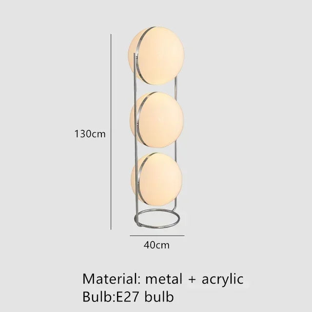 2026 Modern Creative Chrome Floor Lamp - White Acrylic Ball LED Standing Light
