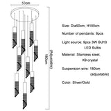 Modern Chrome Crystal LED Chandelier Luxury Large Cristal Staircase Hanging Fixture For Hallway Lobby Long Indoor Ceiling Lustre