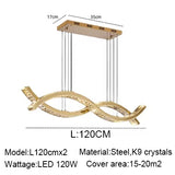 2026 Dining Room Lustre Remote Control Dimmable Pendant Lights Luxury K9 Crystal Hang Chandelier Wave Steel Lamp Fixtures