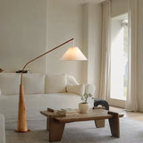 Modern Walnut Fishing LED Floor Lamp - Creative Minimalist Arc Standing Light Fixture for Living Room, Bedroom Bedside & Study