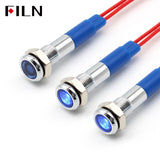 6mm mini 12v 24V LED Metal indicator light flat pilot light signal lamp red green blue orange white with 20cm cable